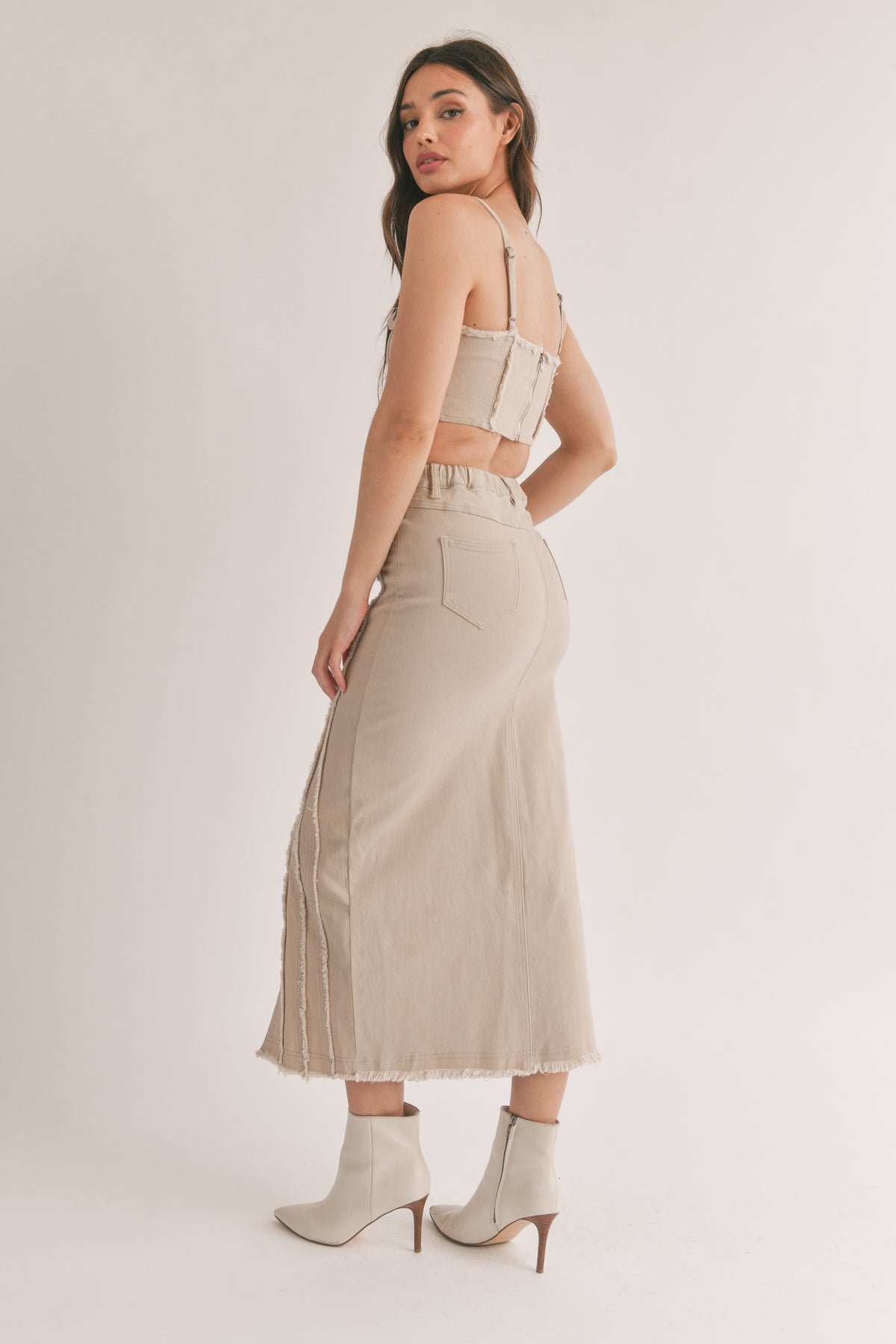 Distressed Midi Skirt Set