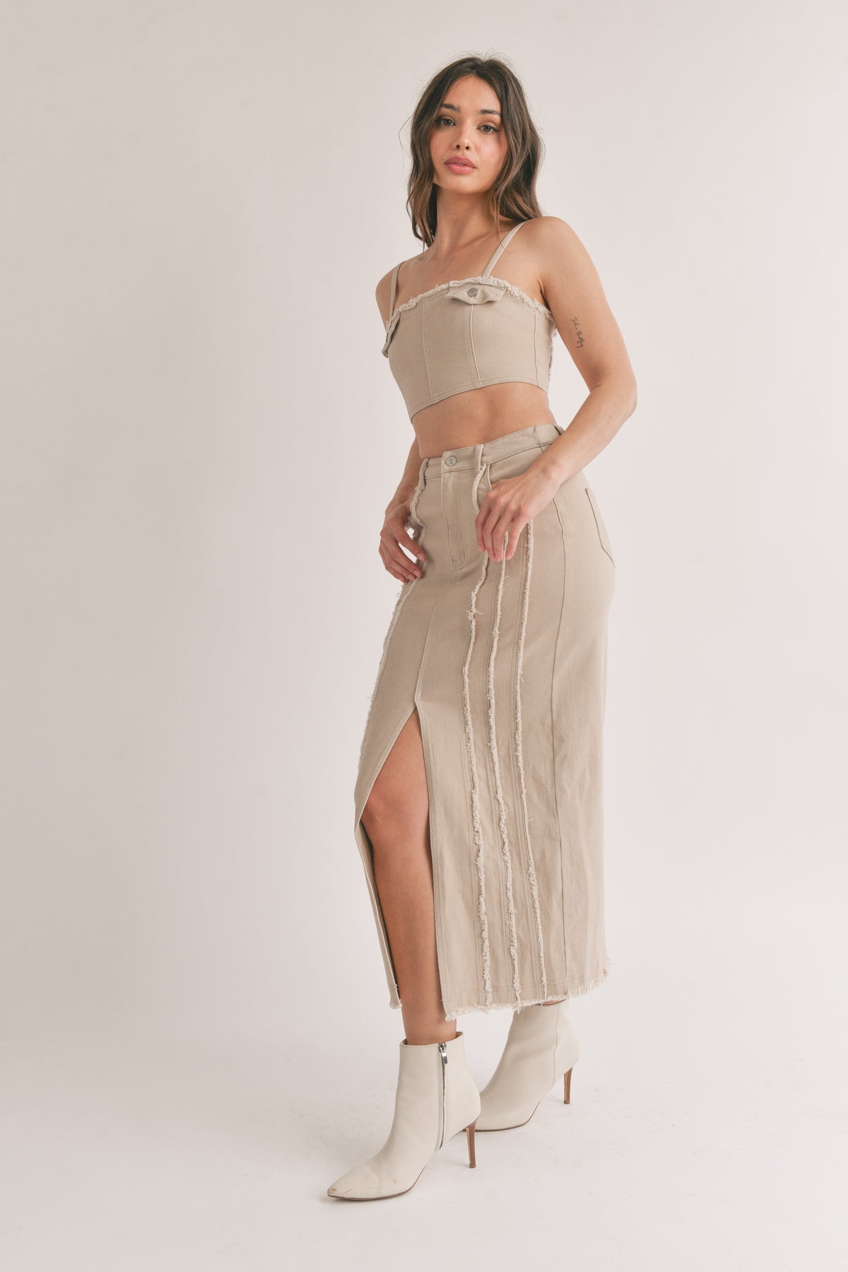 Distressed Midi Skirt Set