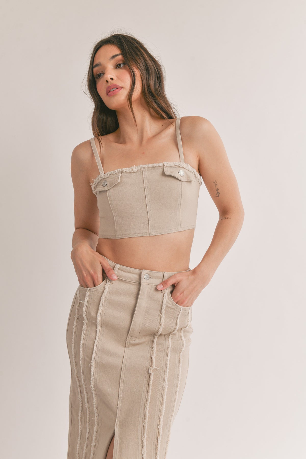 Distressed Midi Skirt Set