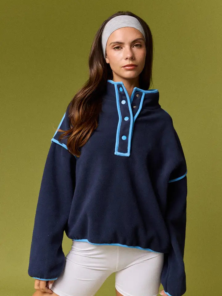 Brooke Varsity Fleece Pullover- Navy
