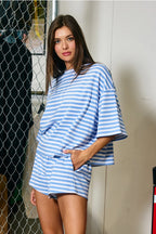 Quinn Striped Tee and Shorts Set- Blue/White