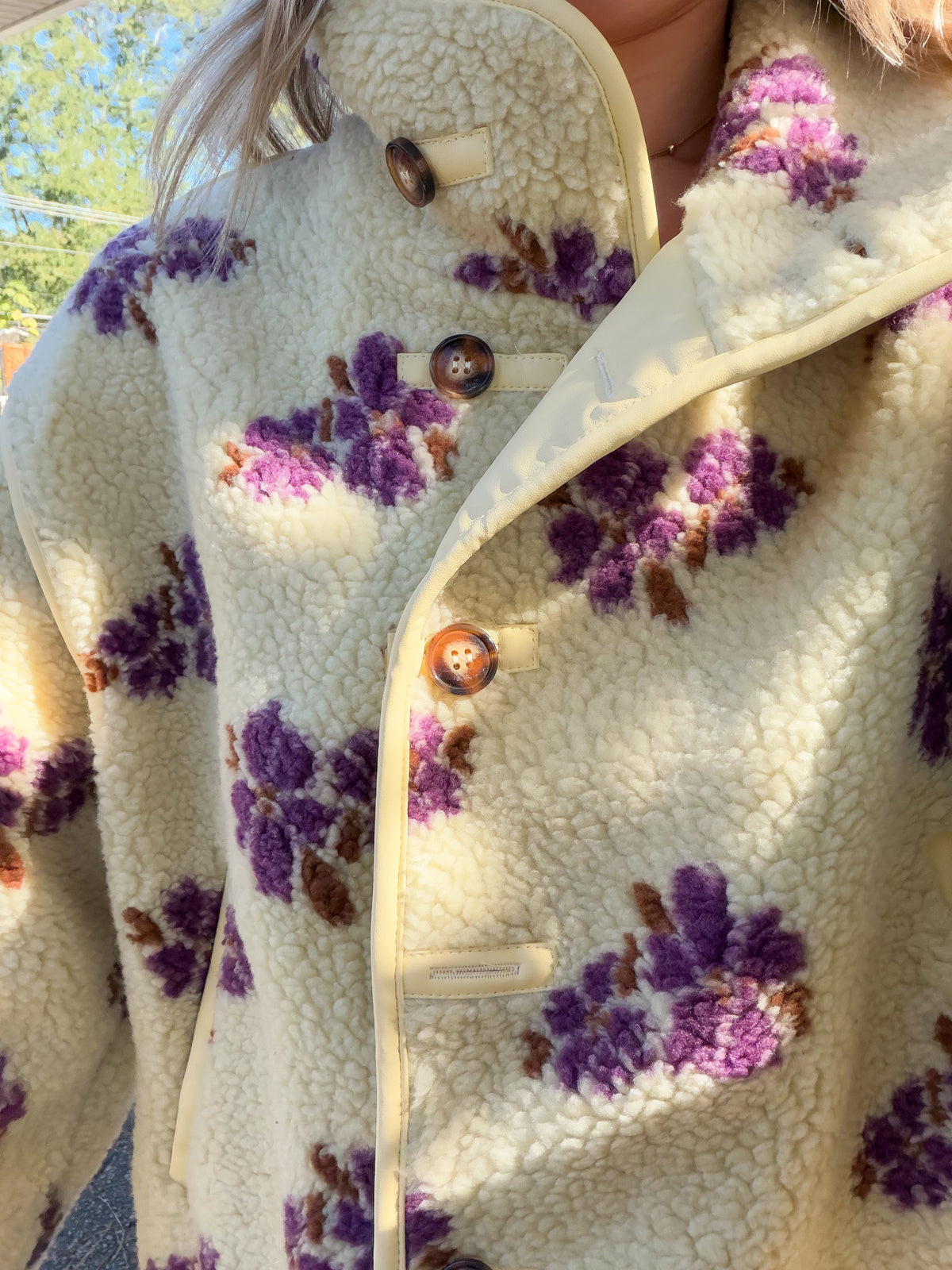 Annalise Floral Sherpa Jacket- Yellow