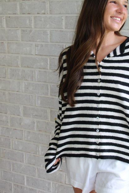 Striped Cardigan- Black/White