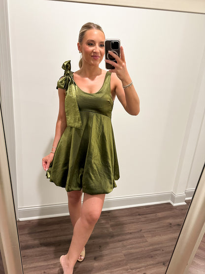 Olive Glossy Mini Dress