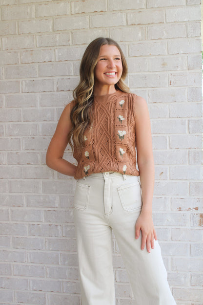 Floral Embroidery Sweater Vest