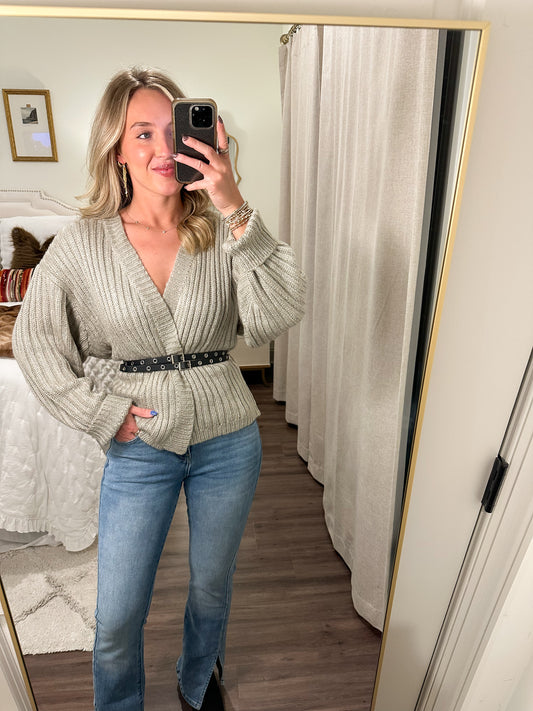 City Stroll Cardigan with Belt- Warm Grey