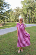 Frankie Stripe Midi Dress- Plum