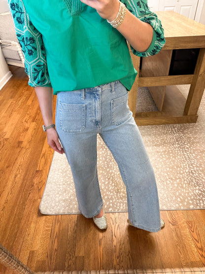 Patch Pocket Wide Leg Jean- Light
