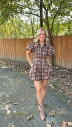 Lizzie Plaid Mini Dress- Brown