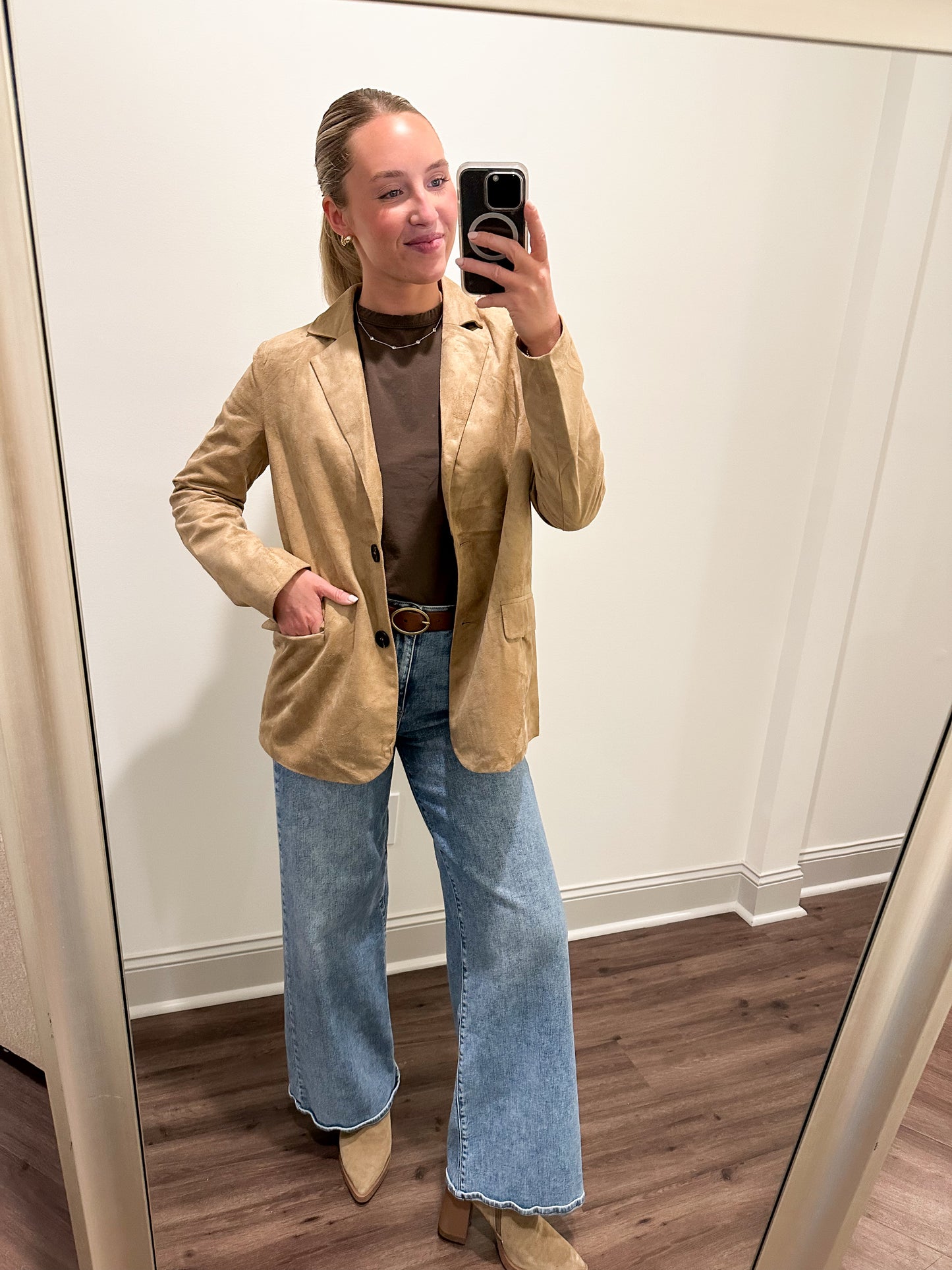 Suede Blazer Jacket- Taupe