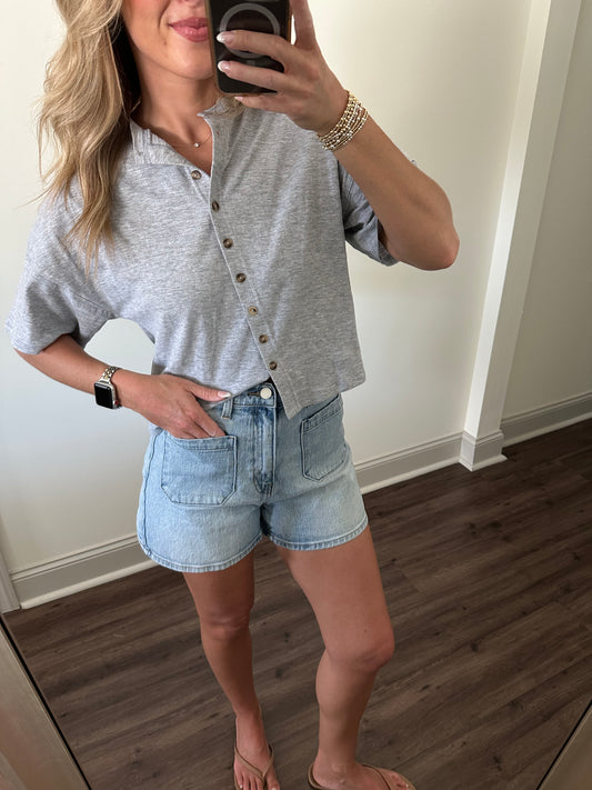 Ellen Button Top- Grey