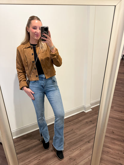 Suede Crop Jacket- Camel
