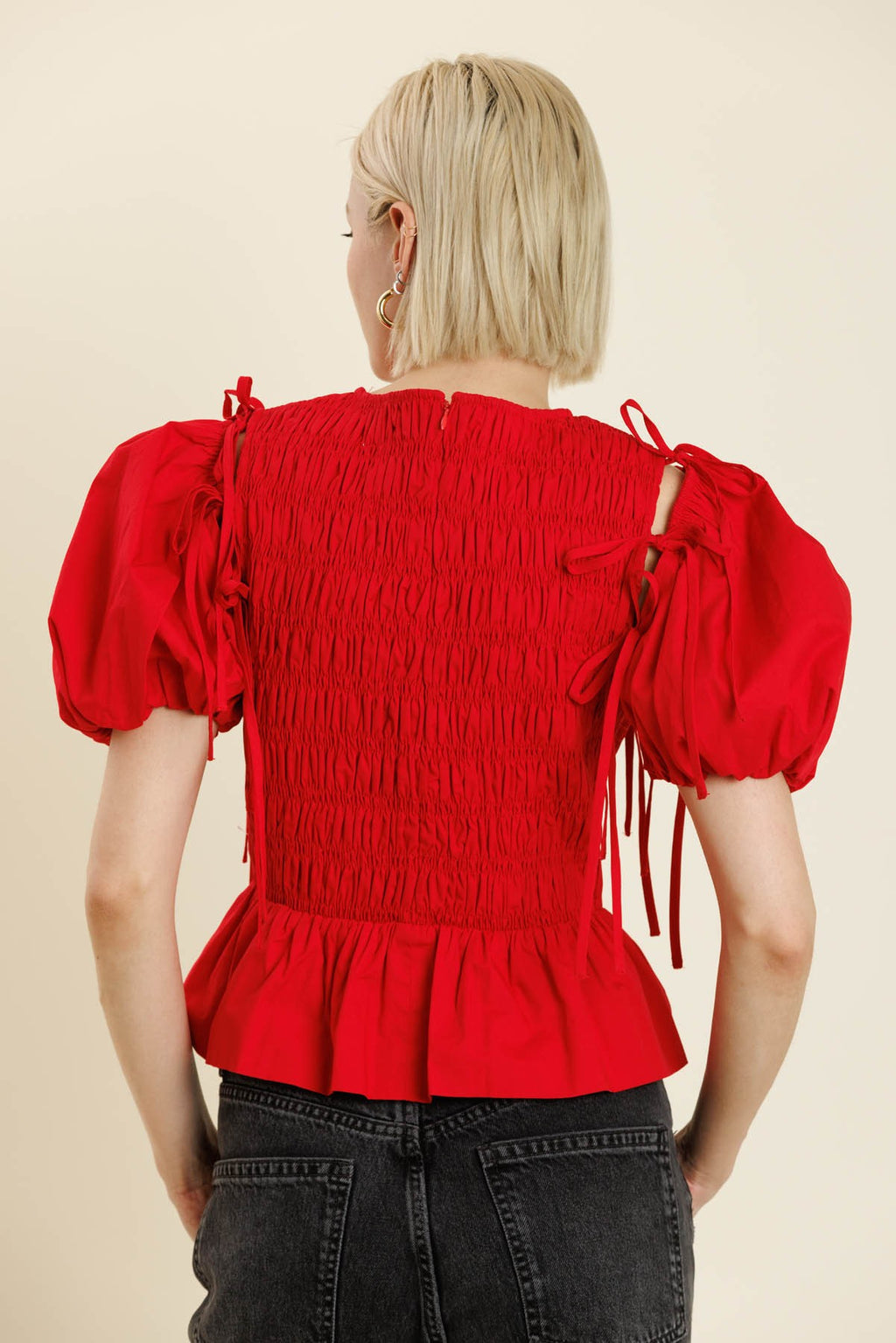 Millie Detachable Sleeve Top- Red