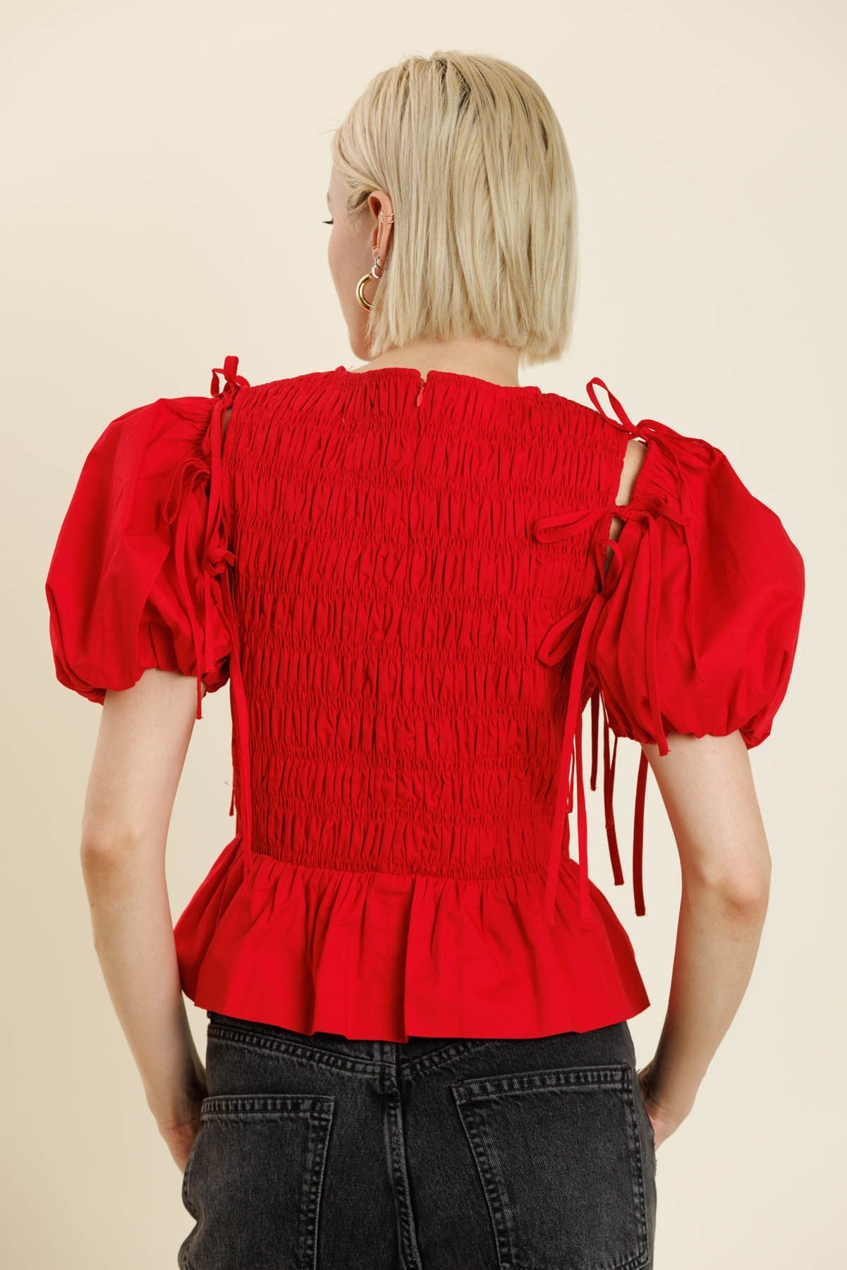 Millie Detachable Sleeve Top- Red