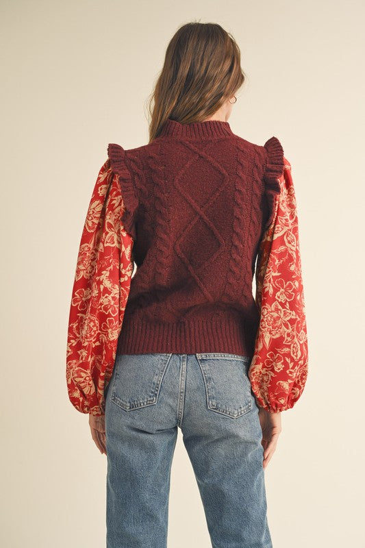 Burgundy/Cream Floral Top