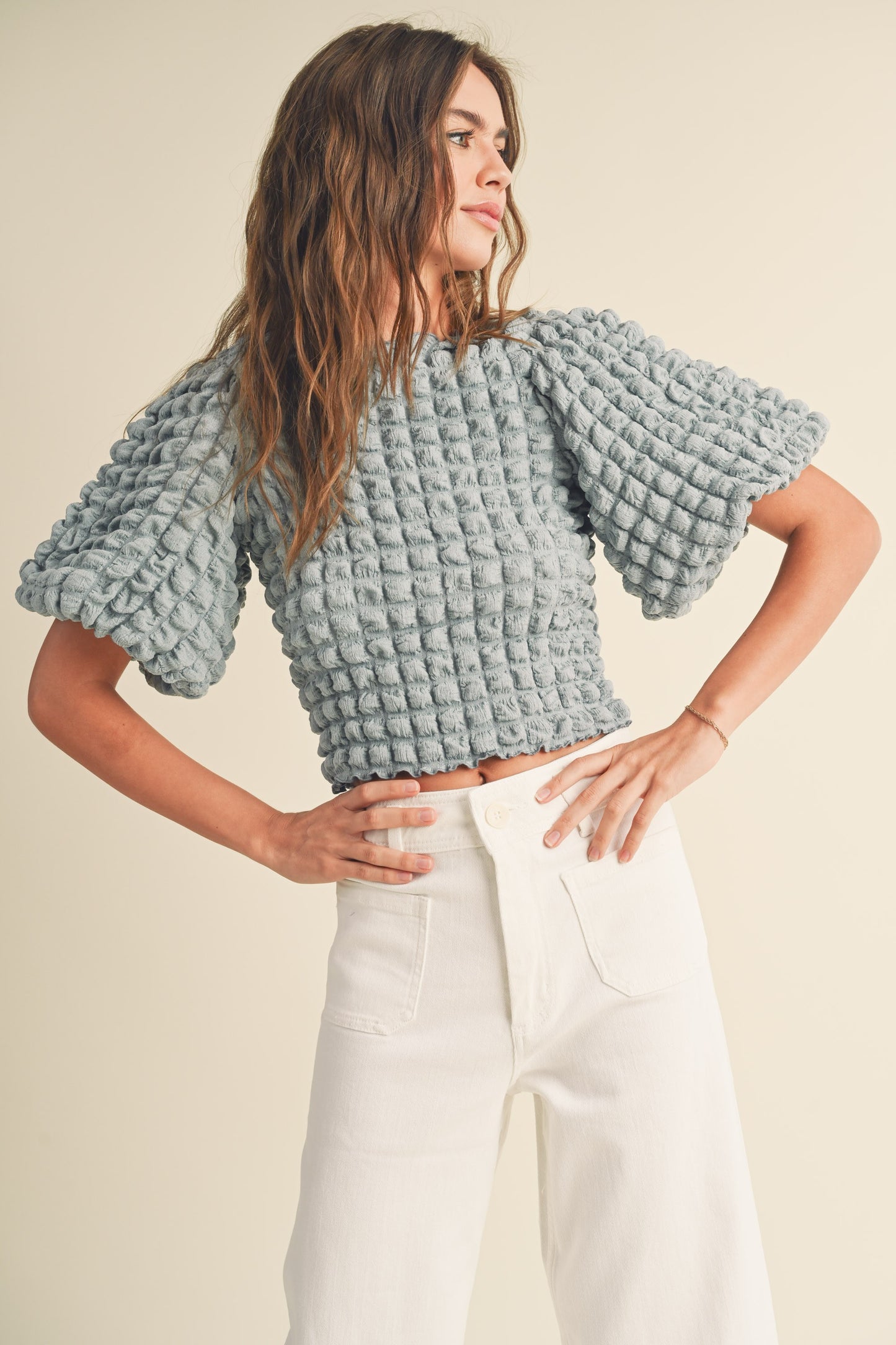 Laken Textured Top- Blue