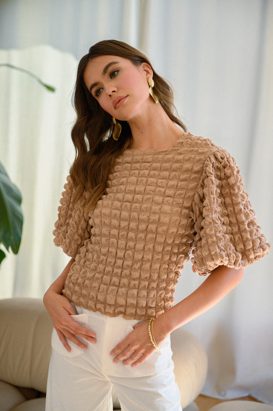 Laken Textured Top- Taupe