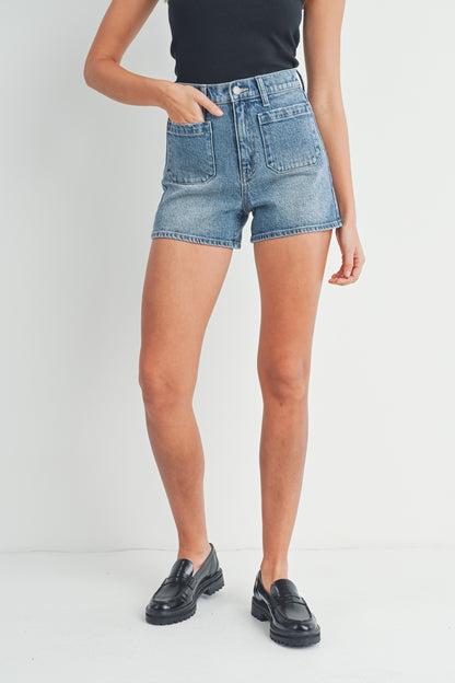 Patch Pocket Shorts- Medium Wash