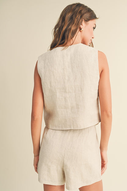 Linen Tuxedo Vest Set- Oatmeal