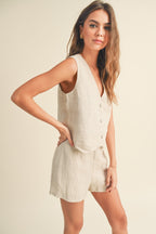 Linen Tuxedo Vest Set- Oatmeal