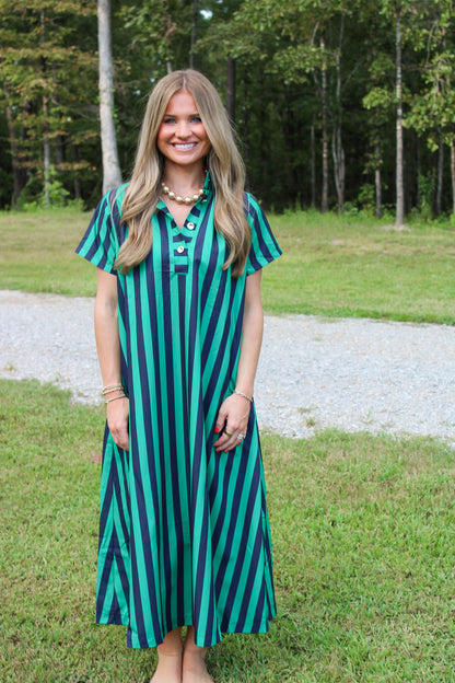 Frankie Stripe Midi Dress- Navy