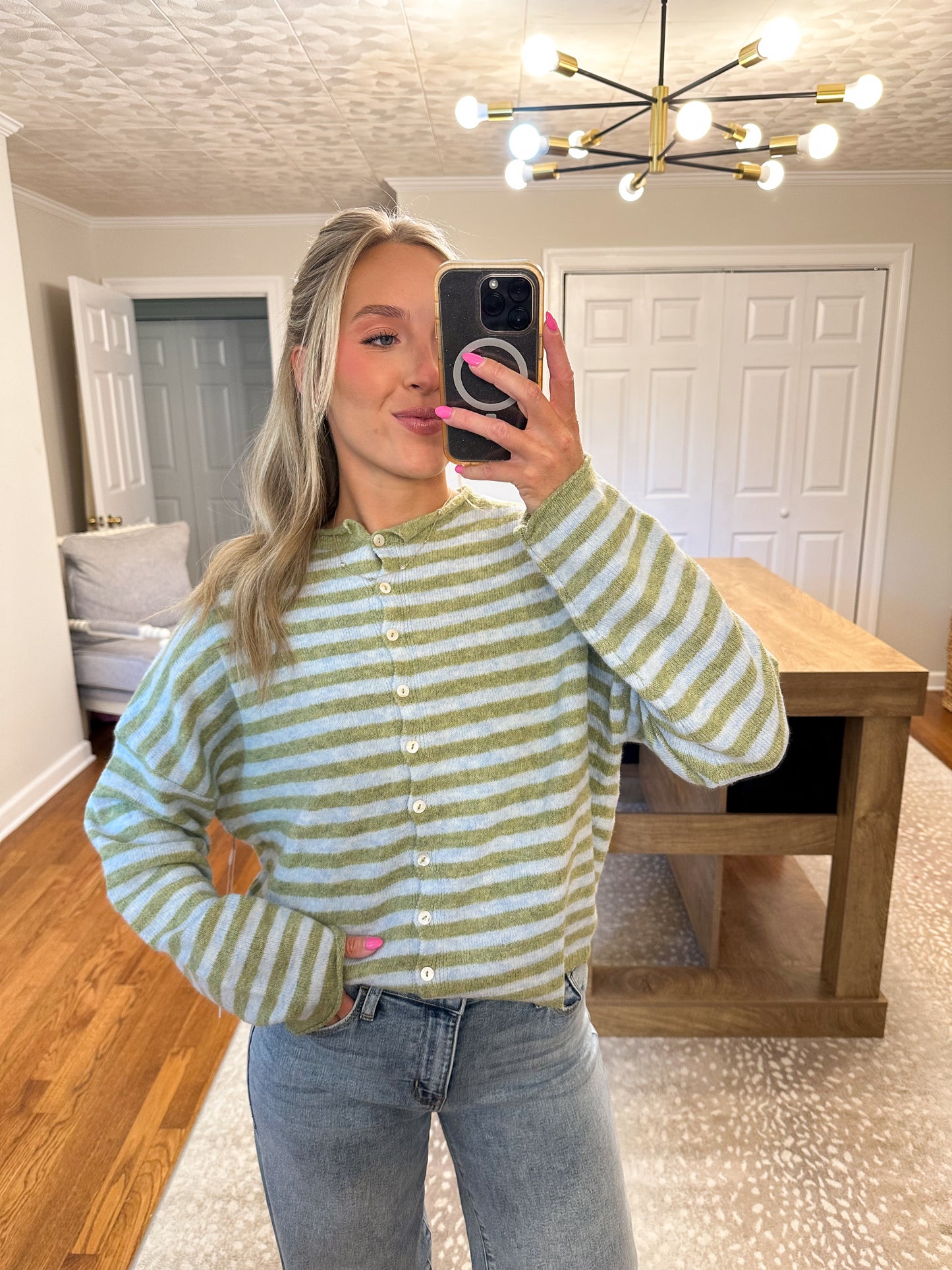 Piper Cardigan Striped- Matcha