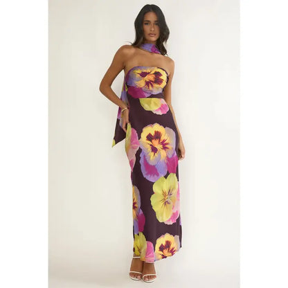 Plum Strapless Floral Maxi Dress