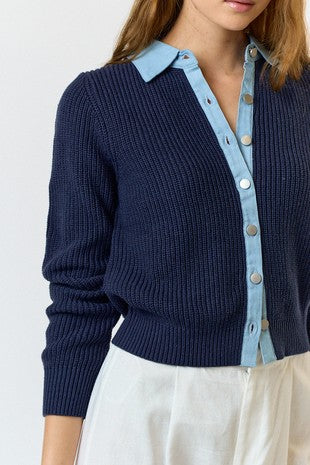 Denim Button Up Sweater