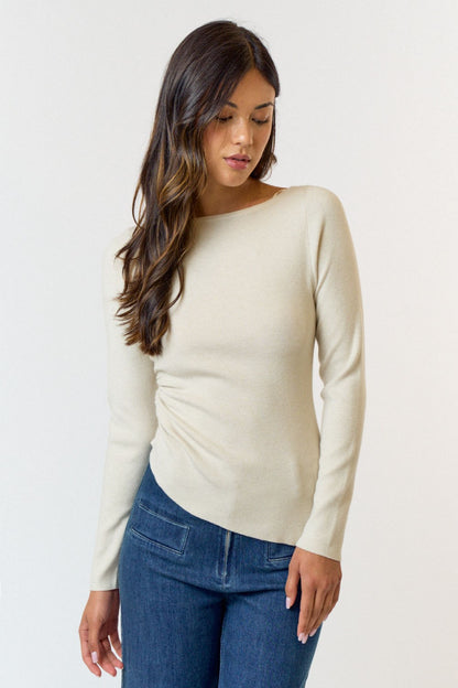 Asymmetric Ruched Sweater- Cream