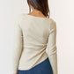 Asymmetric Ruched Sweater- Cream