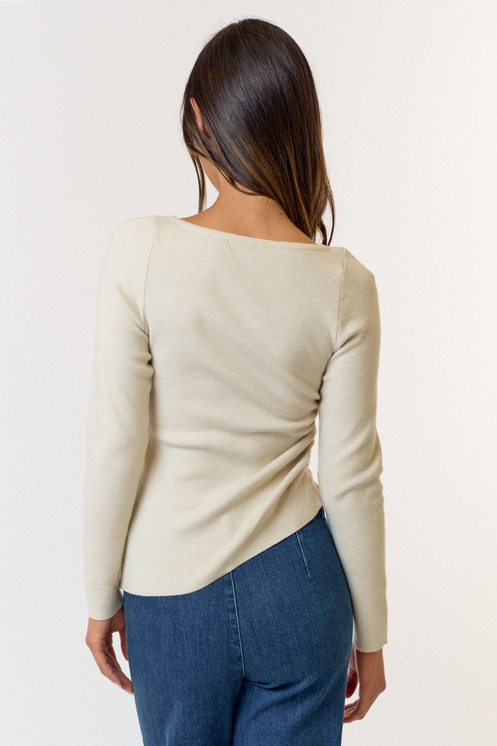 Asymmetric Ruched Sweater- Cream