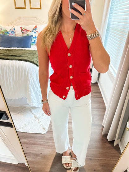 Caroline Sweater Vest- Red