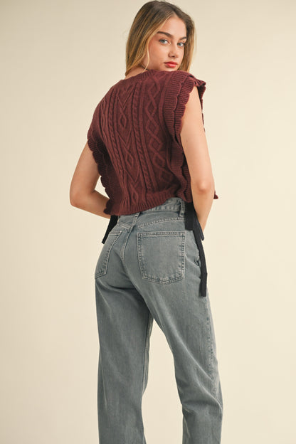 Scalloped Knit Vest- Burgundy