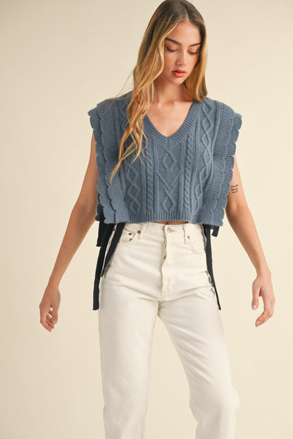 Scalloped Knit Vest- Midnight Blue