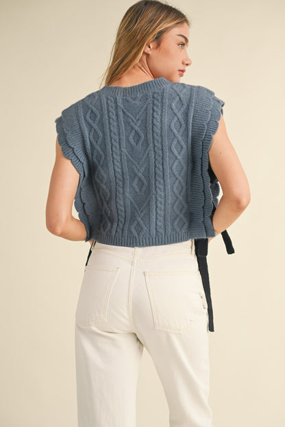 Scalloped Knit Vest- Midnight Blue