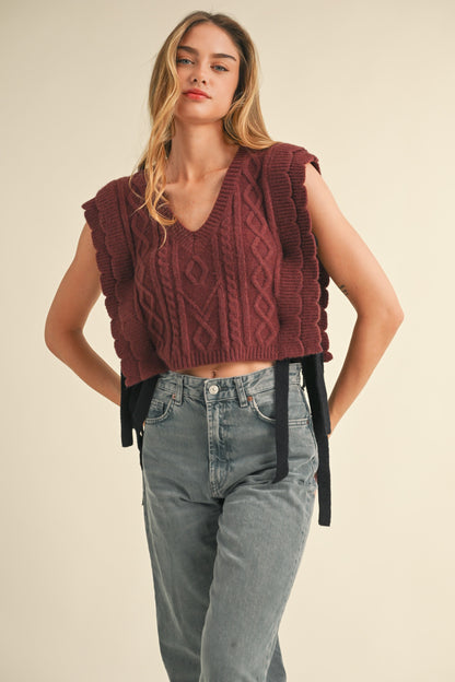 Scalloped Knit Vest- Burgundy