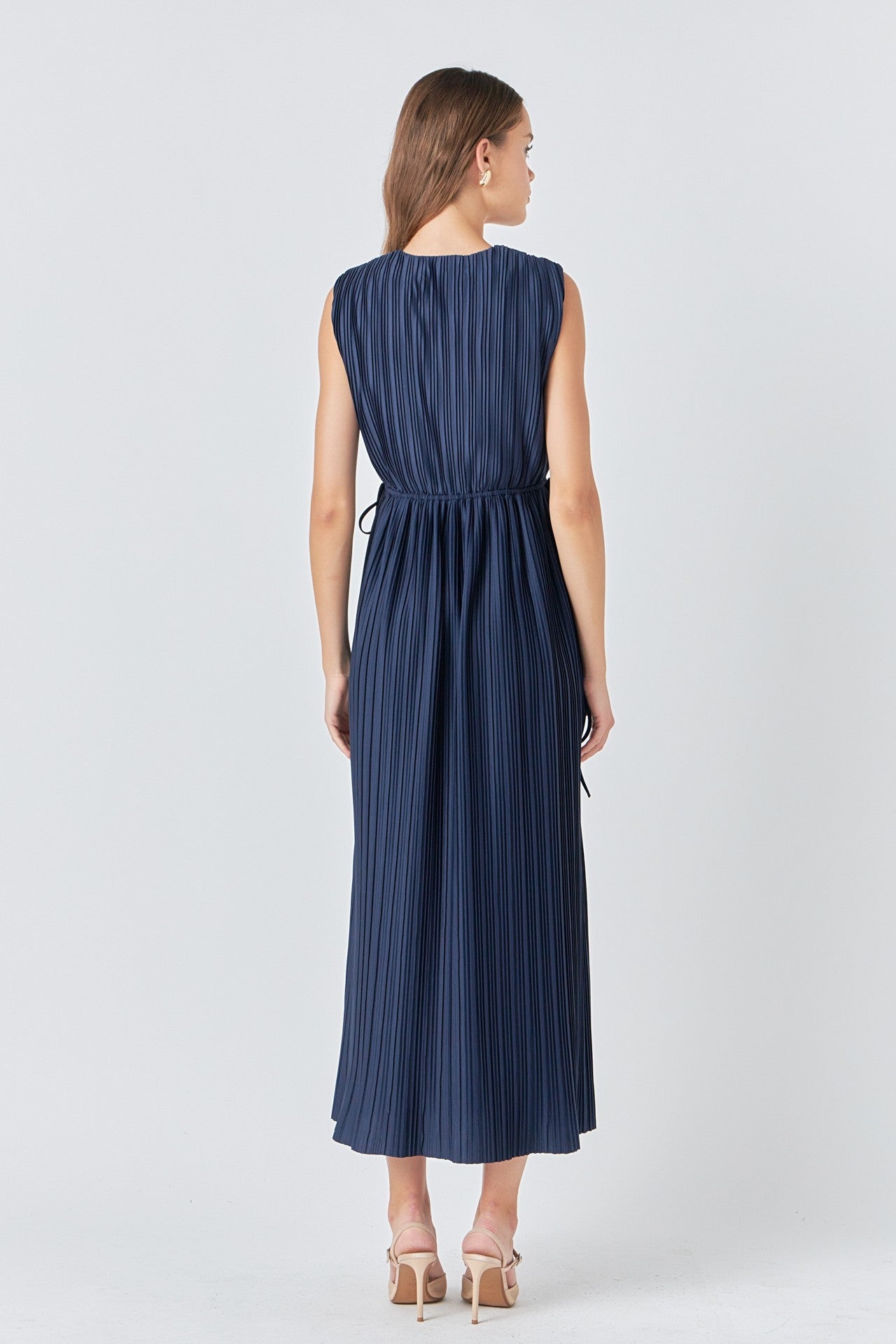 Pleated Midi Dress- Navy