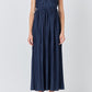 Pleated Midi Dress- Navy