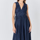 Pleated Midi Dress- Navy