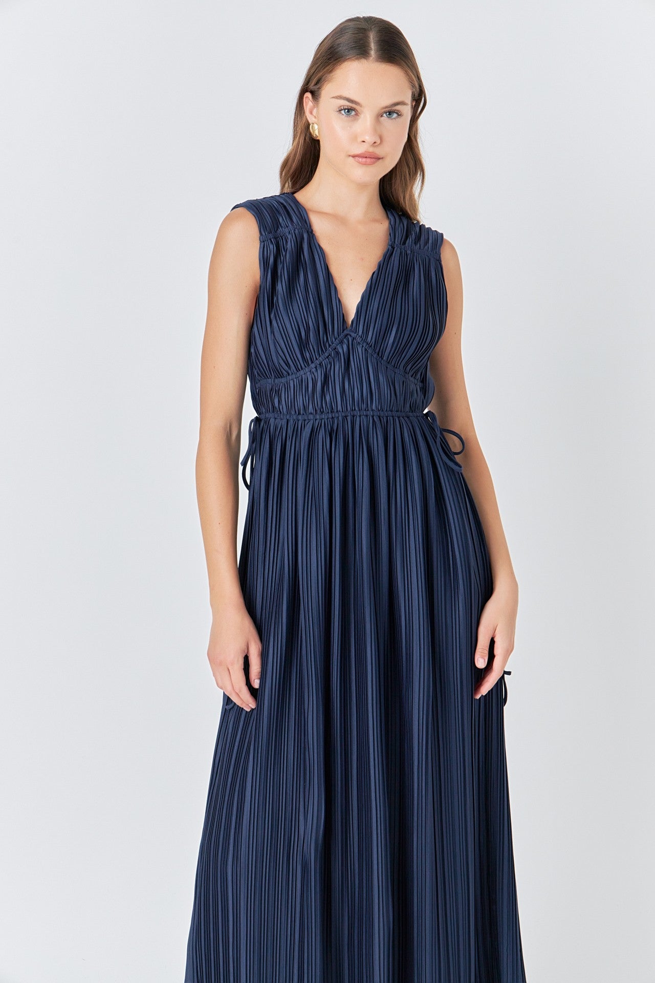 Pleated Midi Dress- Navy Medium Pleated Midi Dress- Navy Medium