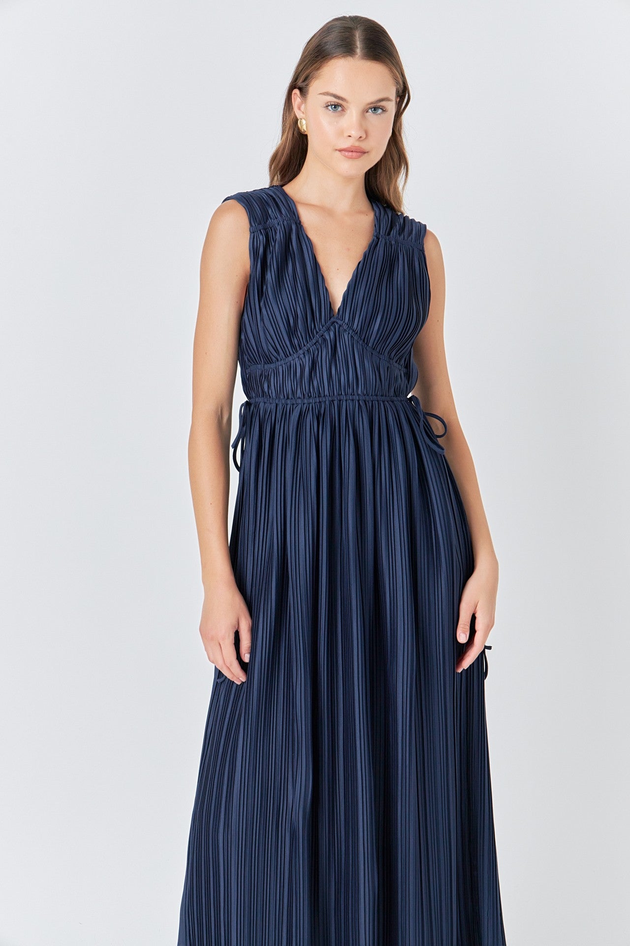 Pleated Midi Dress- Navy