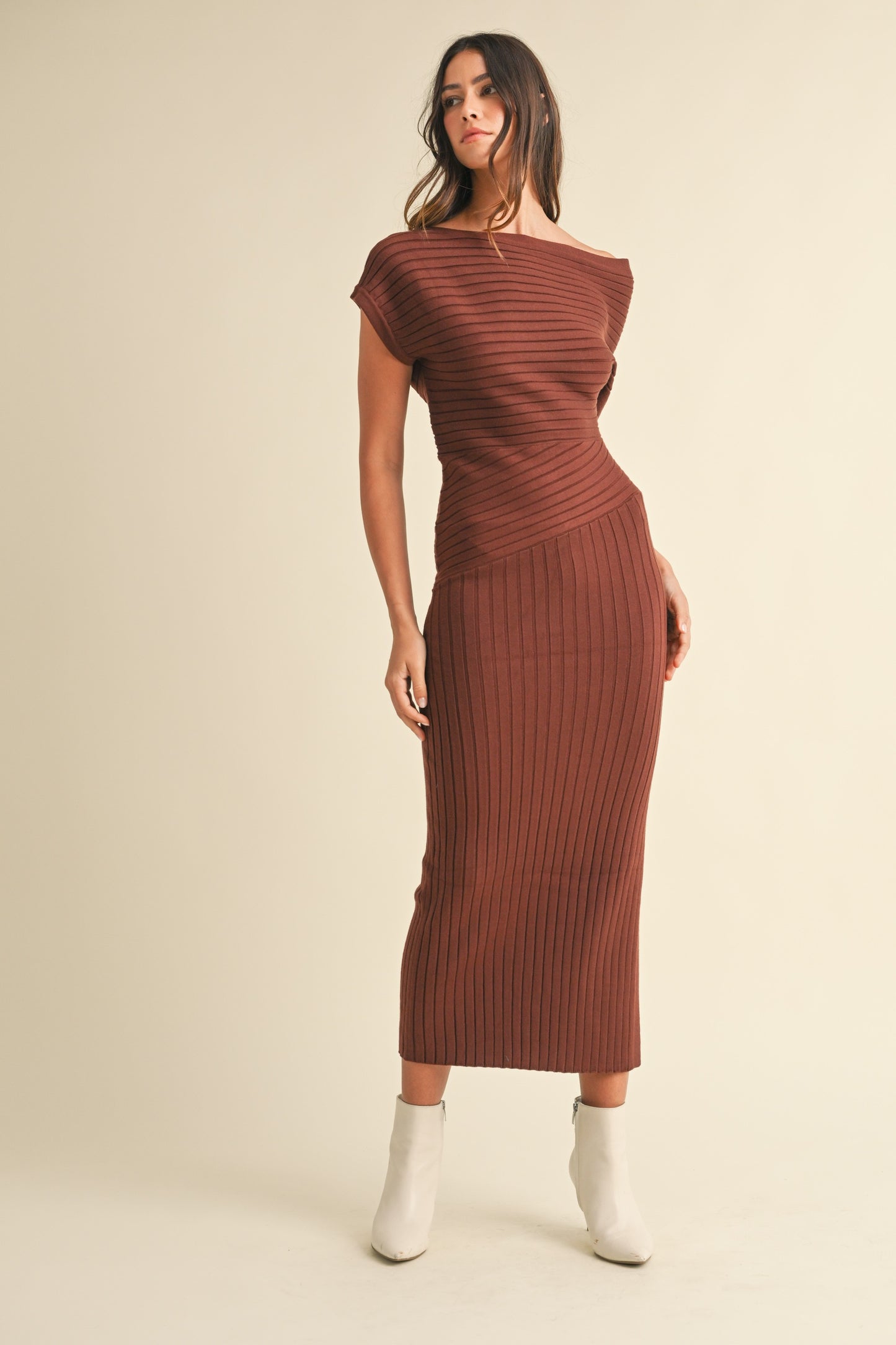 Ribbed Midi- Brown