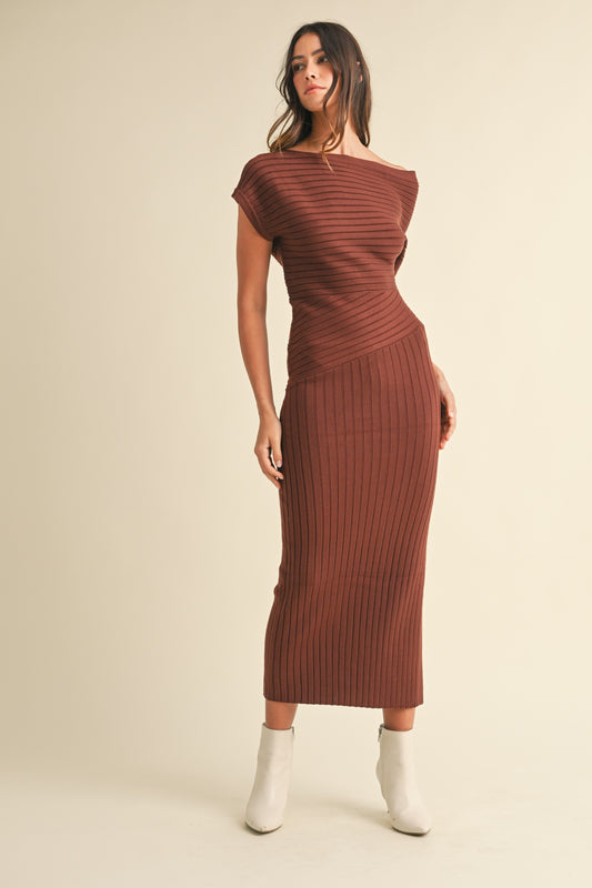Ribbed Midi- Brown