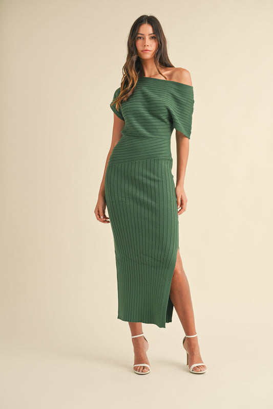 Ribbed Midi- Hunter Green