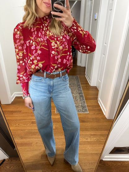 Ginnie Floral Top- Burgundy