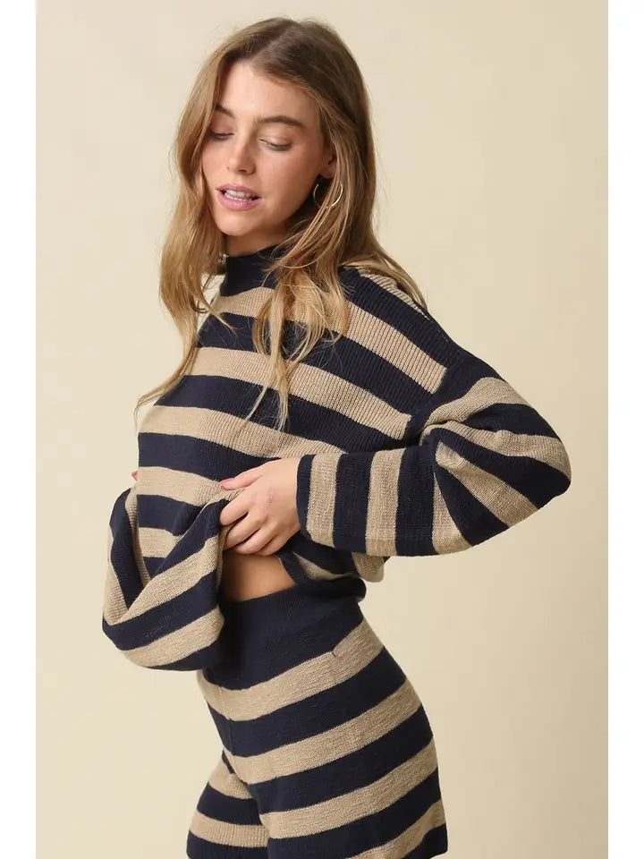 Claire Stripe Set- Navy/Khaki