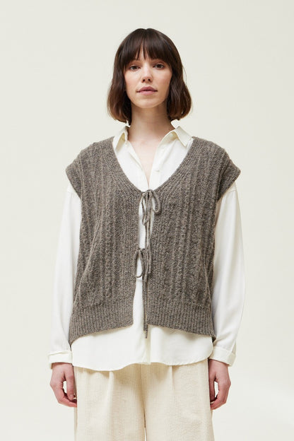 Cable Knit Vest- Dark Greige