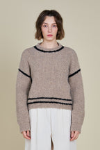 Contrast Outline Sweater- Oat/Black
