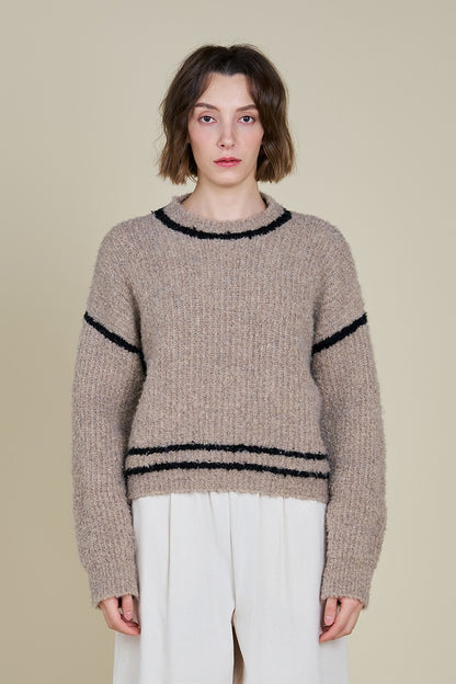 Contrast Outline Sweater- Oat/Black