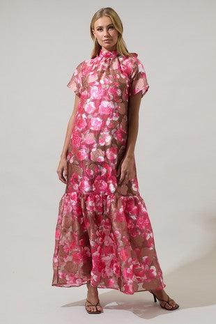 Mersin Floral Maxi Dress- Pink/Brown